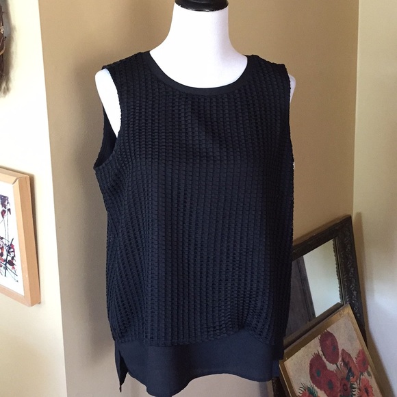 CALVIN KLEIN size LARGE 3-D Square Dual Layer Tank Business Career BLACK $89 NEW - Picture 2 of 8
